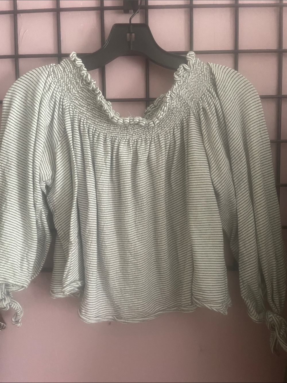 We The Free Striped Smocked Off-Shoulder Crop Top - White/Black